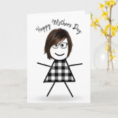 Strichfigur-Mädchen mit dem Haar zum Muttertag Karte (Gelbe Blume)