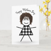 Strichfigur-Mädchen mit dem Haar zum Muttertag Karte (Gelbe Blume)