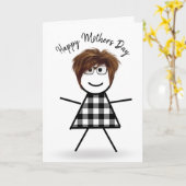 Strichfigur-Mädchen mit dem Haar zum Muttertag Karte (Gelbe Blume)