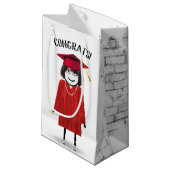 Strichfigur-Mädchen mit Diplom Kleine Geschenktüte (Vorderseite Schrägansicht)