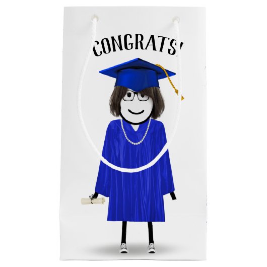 Strichfigur-Mädchen mit Diplom Kleine Geschenktüte (Vorderseite)