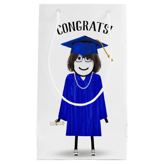 Strichfigur-Mädchen mit Diplom Kleine Geschenktüte (Vorderseite)