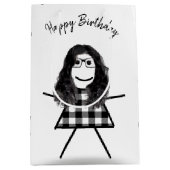 Strichfigur-Mädchen mit Frisur und Buffalo Kariert Mittlere Geschenktüte (Vorderseite)