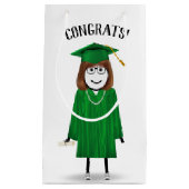 Strichfigur-Mädchen mit grüner Cap und Diplom Kleine Geschenktüte (Vorderseite)