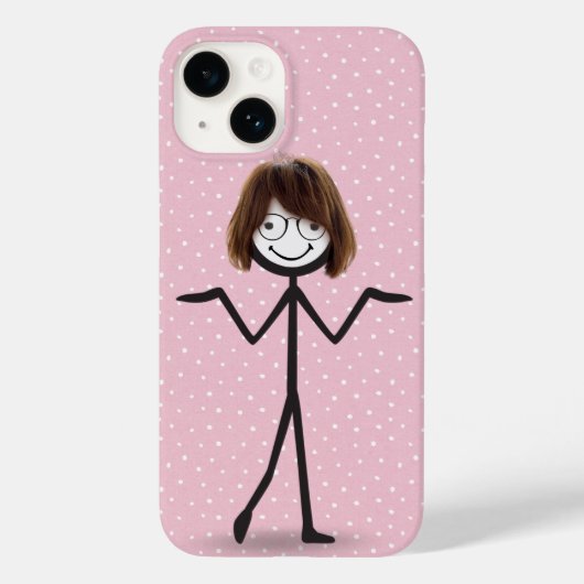 Strichfigur-Mädchen mit Haar und Brille Case-Mate iPhone Hülle (Rückseite)
