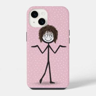 Strichfigur-Mädchen mit Haar und Brille iPhone 14 Hülle