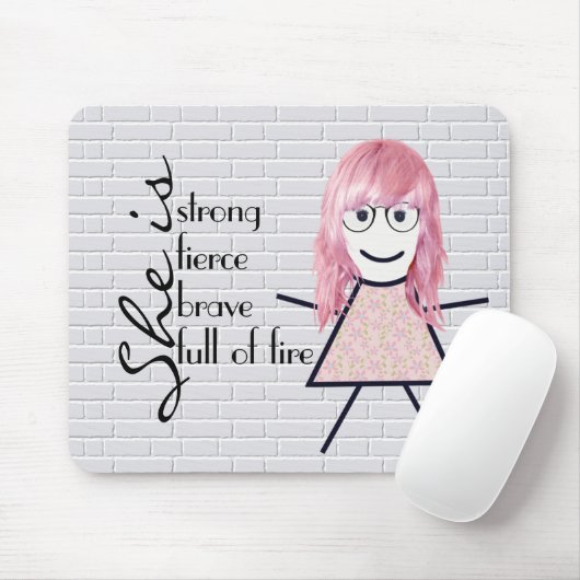 Strichfigur-Mädchen mit Haarausfall und inspiriere Mousepad (Mit Mouse)