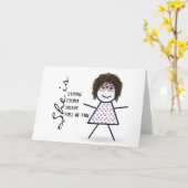 Strichfigur-Mädchen mit Haare zum Geburtstag der M Karte (Gelbe Blume)