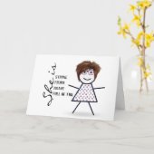 Strichfigur-Mädchen mit Haare zum Geburtstag der M Karte (Gelbe Blume)