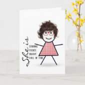 Strichfigur-Mädchen mit Haarfahne für Schwester Karte (Gelbe Blume)