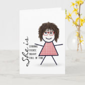 Strichfigur-Mädchen mit Haarfahne für Schwester Karte (Gelbe Blume)