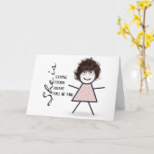 Strichfigur-Mädchen mit Haartracht für Mama Karte (Gelbe Blume)