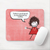 Strichfigur-Mädchen mit Kaffee Tasse auf Gingham Mousepad (Mit Mouse)