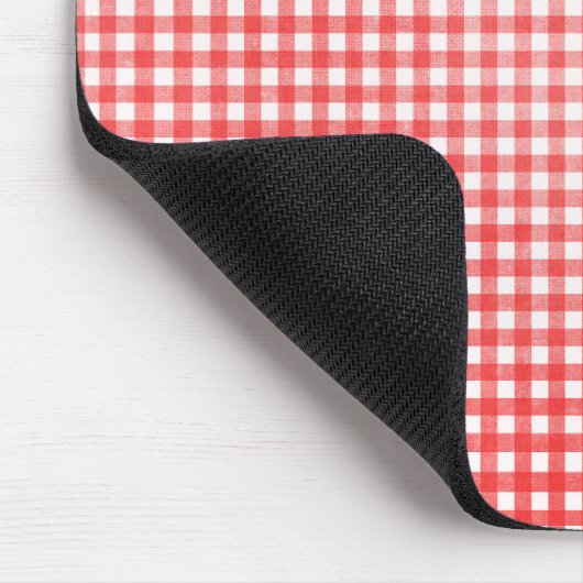 Strichfigur-Mädchen mit Kaffee Tasse auf Gingham Mousepad (Ecke)