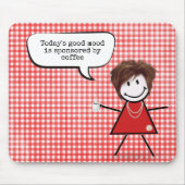 Strichfigur-Mädchen mit Kaffee Tasse auf Gingham Mousepad (Vorne)