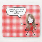 Strichfigur-Mädchen mit Kaffee Tasse auf Gingham Mousepad (Vorne)