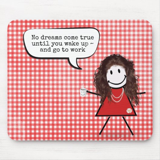 Strichfigur-Mädchen mit Kaffee Tasse auf Gingham Mousepad (Vorne)