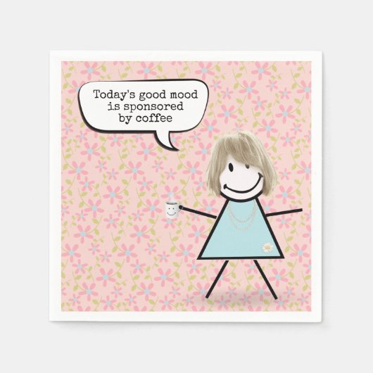 Strichfigur-Mädchen mit Kaffee-Tasse Serviette (Vorderseite)
