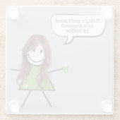 Strichfigur-Mädchen mit Kaffee und Zitat Glasuntersetzer (Rückseite)