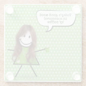 Strichfigur-Mädchen mit Kaffee und Zitat Glasuntersetzer (Rückseite)