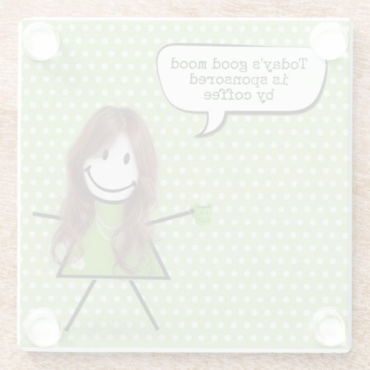 Strichfigur-Mädchen mit Kaffee und Zitat Glasuntersetzer (Rückseite)