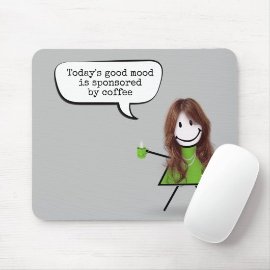 Strichfigur-Mädchen mit Kaffee und Zitat Mousepad (Mit Mouse)