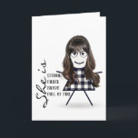 Strichfigur-Mädchen mit langem Haar für Sister Karte<br><div class="desc">Niedliches Stickermädchen mit langen Haaren,  Gläsern und kariertem Büffel auf weißem Hintergrund zum Geburtstag der Schwester.</div>