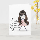 Strichfigur-Mädchen mit langem Haar für Sister Karte (Gelbe Blume)