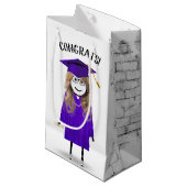 Strichfigur-Mädchen mit Lila Oberstufe und Diplom Kleine Geschenktüte (Vorderseite Schrägansicht)