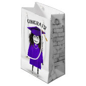 Strichfigur-Mädchen mit Lila Oberstufe und Diplom Kleine Geschenktüte (Vorderseite Schrägansicht)