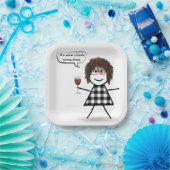 Strichfigur-Mädchen mit Red Wine Party Spaß Pappteller (Party)