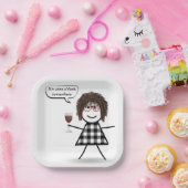 Strichfigur-Mädchen mit Red Wine Party Spaß Pappteller (Party)