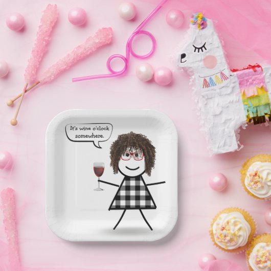 Strichfigur-Mädchen mit Red Wine Party Spaß Pappteller (Party)