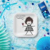 Strichfigur-Mädchen mit Red Wine Party Spaß Pappteller (Party)