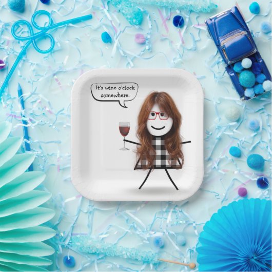 Strichfigur-Mädchen mit Red Wine Party Spaß Pappteller (Party)