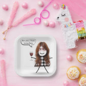 Strichfigur-Mädchen mit Red Wine Party Spaß Pappteller (Party)