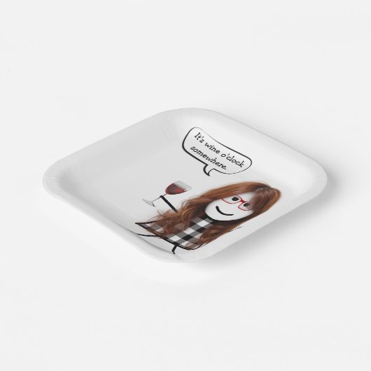 Strichfigur-Mädchen mit Red Wine Party Spaß Pappteller (Gewinkelt)