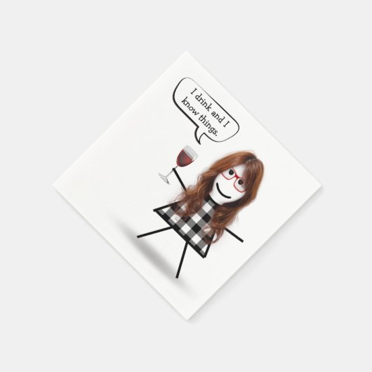 Strichfigur-Mädchen mit Red Wine Party Spaß Serviette (Ecke)