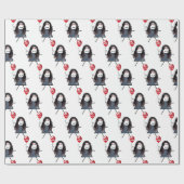 Strichfigur-Mädchen mit Rotem Geburtstagsballon Geschenkpapier (Flach)