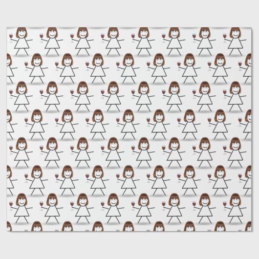 Strichfigur-Mädchen mit Rotwein Geschenkpapier (Flach)