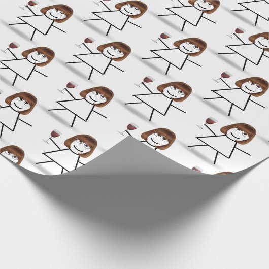 Strichfigur-Mädchen mit Rotwein Geschenkpapier (Ecke)