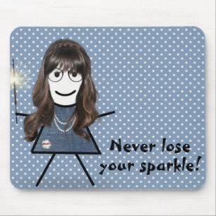 Strichfigur-Mädchen mit Sparkler auf Polka Dots Mousepad