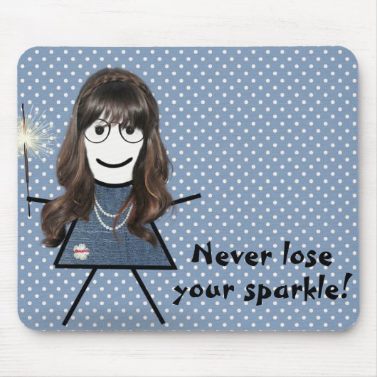 Strichfigur-Mädchen mit Sparkler auf Polka Dots Mousepad (Vorne)