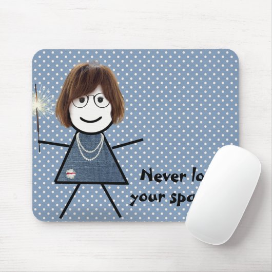 Strichfigur-Mädchen mit Sparkler auf Polka Dots Mousepad (Mit Mouse)