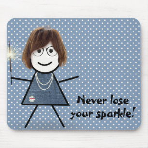 Strichfigur-Mädchen mit Sparkler auf Polka Dots Mousepad