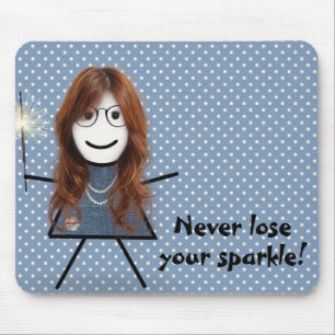 Strichfigur-Mädchen mit Sparkler auf Polka Dots Mousepad