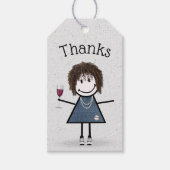 Strichfigur-Mädchen mit Wein Danke Geschenkanhänger (Vorderseite)