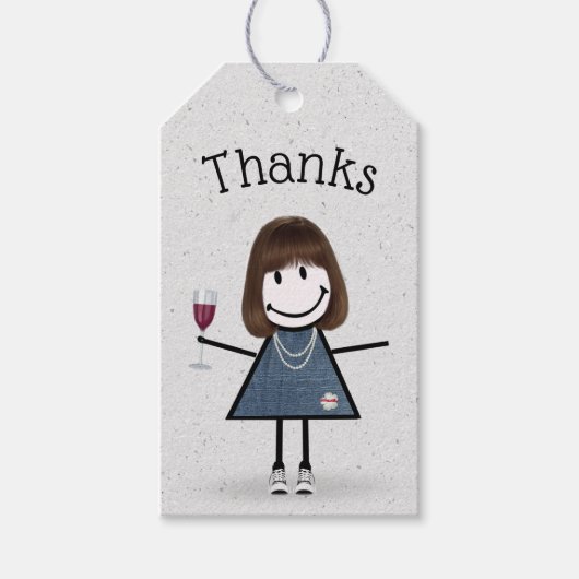 Strichfigur-Mädchen mit Wein und Sneakers Geschenkanhänger (Vorderseite)