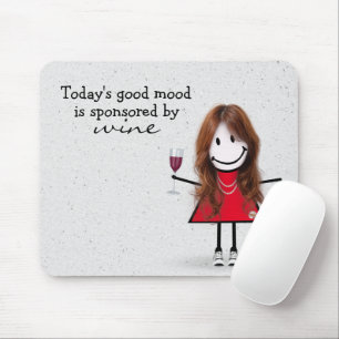 Strichfigur-Mädchen mit Wein und Sneakers Mousepad