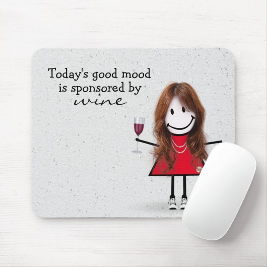 Strichfigur-Mädchen mit Wein und Sneakers Mousepad (Mit Mouse)
